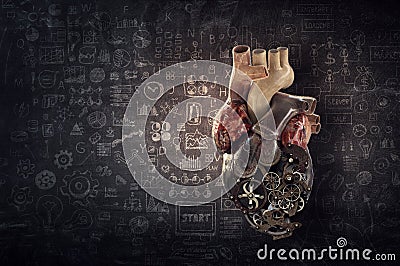 Anatomic heart made with gears and mechanic parts Stock Photo