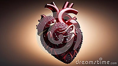 Anatomical heart inlaid with garnet stones. Stock Photo