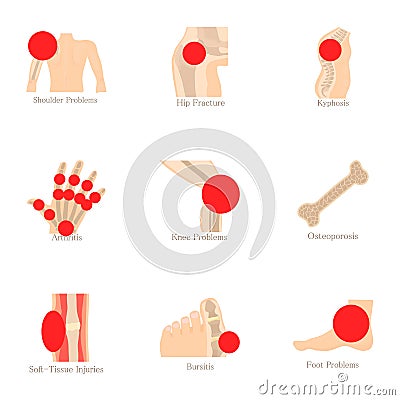 Anatomical knowledge icons set, cartoon style Vector Illustration