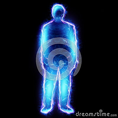 Anatomical position, front view, human contour, neon man Stock Photo