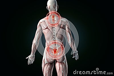 Anatomical vision back pain. Lower back pain. Stock Photo