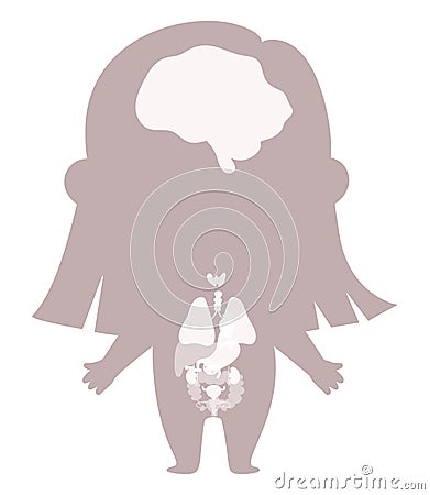 Anatomy human body. Female silhouette with visual structure internal organs. Vector illustration. Medical, biological Vector Illustration