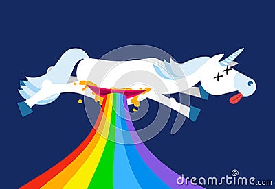Anatomy unicorn From belly Intestines fell rainbow. Dead Fantas Vector Illustration
