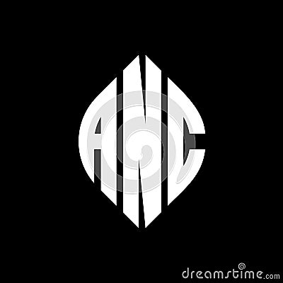 ANC circle letter logo design with circle and ellipse shape. ANC ellipse letters with typographic style. The three initials form a Vector Illustration