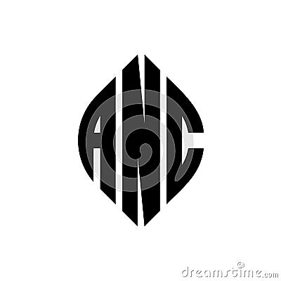ANC circle letter logo design with circle and ellipse shape. ANC ellipse letters with typographic style. The three initials form a Vector Illustration