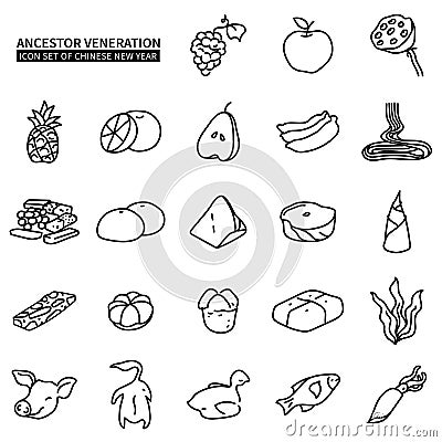 Ancestor veneration icon set of chinese new year Vector Illustration