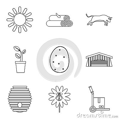 Ancestral home icons set, outline style Vector Illustration