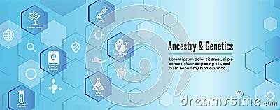 Ancestry or Genealogy Icon Set web banner w Family Tree Album, f Vector Illustration