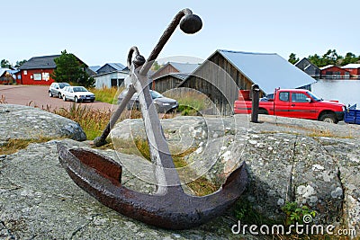 Anchor in boat harbor. Stock Photo