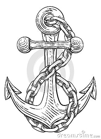 Anchor from Boat or Ship Tattoo Drawing Vector Illustration