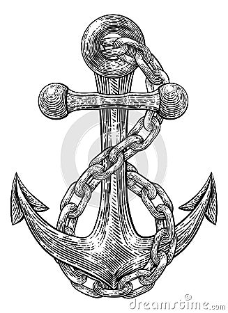 Anchor from Boat or Ship Tattoo Drawing Vector Illustration