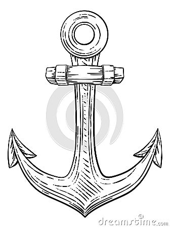 Anchor from Boat or Ship Tattoo Drawing Vector Illustration