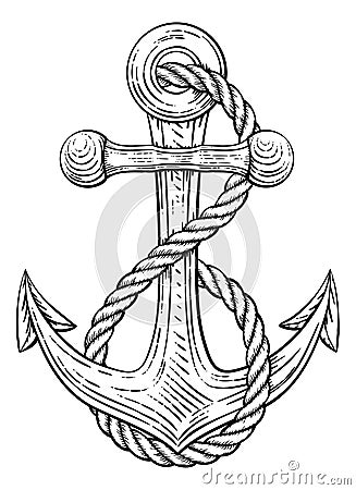 Anchor from Boat or Ship Tattoo Drawing Vector Illustration