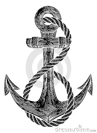 Anchor from Boat or Ship Tattoo Drawing Vector Illustration