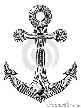 Anchor from Boat or Ship Tattoo Drawing Vector Illustration