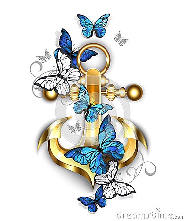 Anchor with butterflies morpho Vector Illustration