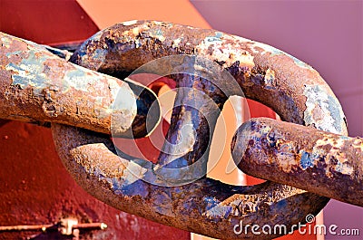 Anchor chain link of cargo ship anchor. Stock Photo