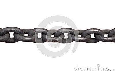 Anchor chain links on a white background. Black metal, reliable ship cable Stock Photo