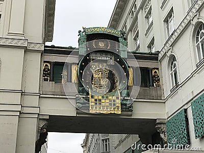 The Anchor Clock Ankeruhr in Vienna, Austria. Editorial Stock Photo