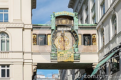 The Anchor Clock Ankeruhr in Vienna downtown district. Famous landmark and touristic destination in Austria Stock Photo