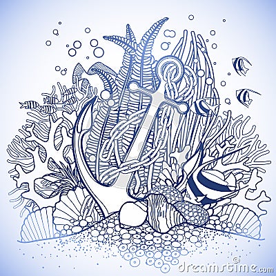 Anchor and coral reef Vector Illustration