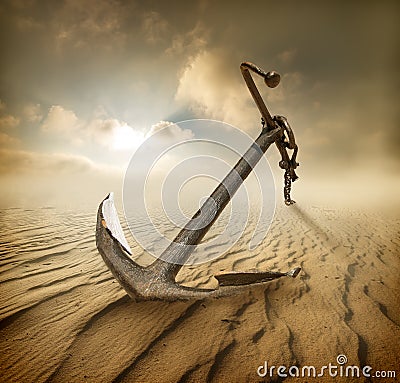 Anchor in desert Stock Photo