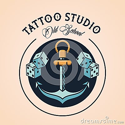 Anchor and dices tattoo studio image artistic Vector Illustration