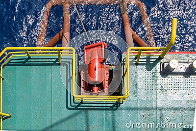 An anchor fairlead of a construction work barge Stock Photo