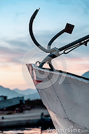 Anchor. fishing boats in the fishing harbor Stock Photo