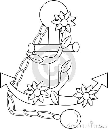 Anchor with flowers coloring page Stock Photo