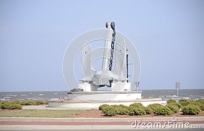 Anchor at Gulfport, Mississippi Oceanfront Editorial Stock Photo