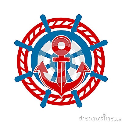 Anchor and helm marine nautical vector icon Vector Illustration
