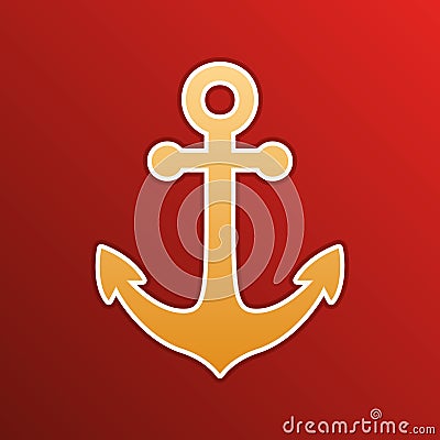 Anchor icon. Golden gradient Icon with contours on redish Background. Illustration. Stock Photo