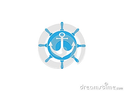 Anchor icon inside a ship wheel marine symbol for logo design illustration on a white background Cartoon Illustration