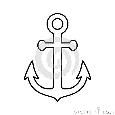 Anchor icon. Silhouette outline line anchor. Black symbol boat or ship isolated on white background. Marine logo. Simple nautical Vector Illustration