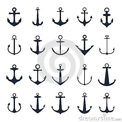 Anchor icons. Vector boat anchors isolated on white background for marine tattoo or logo Vector Illustration