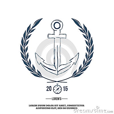 Anchor with laurel. Design elements. T-shirt print Vector Vector Illustration