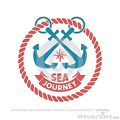 Anchor logo, nautical adventure emblem, t-shirt print style. Vector Illustration