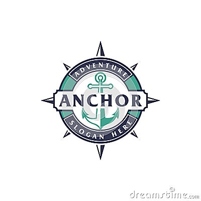 Anchor nautical marine circle seal logo design with text Vector Illustration