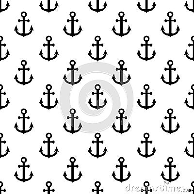 Anchor seamless pattern. Anchors texture. Black symbol boat or ship isolated on white background. Repeated marine pattern. Nautica Vector Illustration