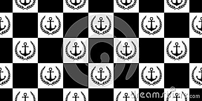 Anchor seamless pattern Laurel Wreath vector boat pirate helm Nautical maritime sea ocean checked repeat wallpaper scarf isolated Vector Illustration