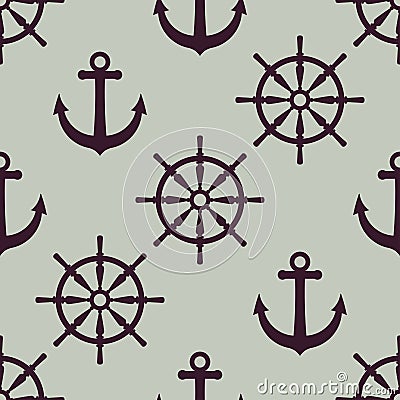 Anchor and ship wheel Nautical texture Vector Illustration