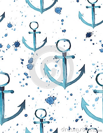 Anchor spray pattern watercolor hand sketch Stock Photo