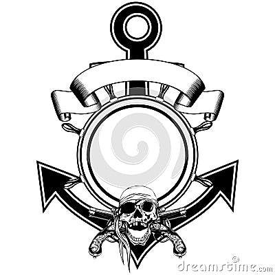 Anchor steering wheel skull pistol Vector Illustration