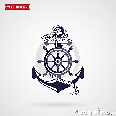 Anchor and steering wheel. Vector design element. Vector Illustration