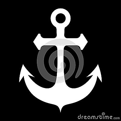 Anchor. White silhouette on black background Vector Illustration