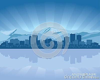 Anchorage Alaska city skyline silhouette Vector Illustration