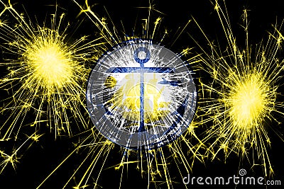 Anchorage, Alaska fireworks sparkling flag. New Year, Christmas and National day concept. United States of America Stock Photo