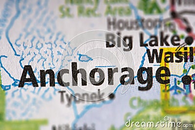 Anchorage, Alaska on map Stock Photo