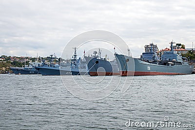 Anchorage of Russian warships in the South Bay, Sevastopol, Crimea Editorial Stock Photo